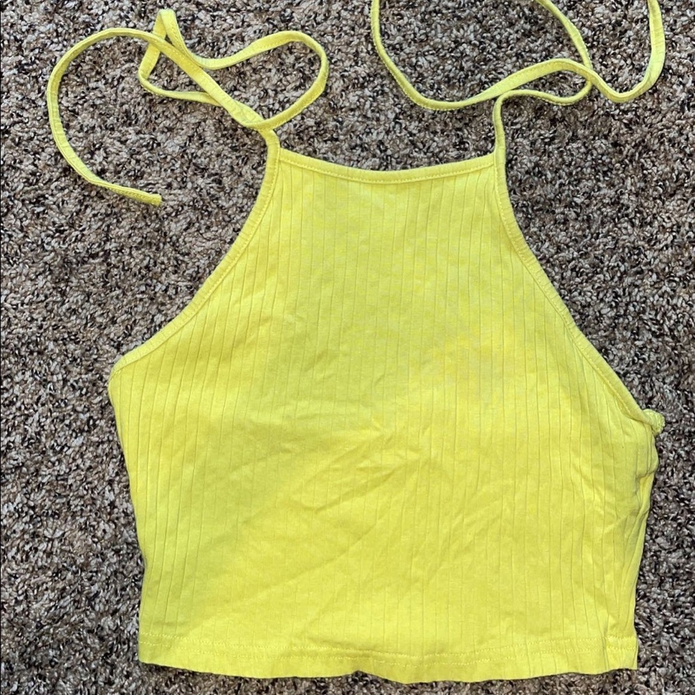 Yellow tie up cropped tank top